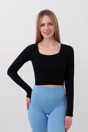 Топ укороченный с длинным рукавом CROP TOP RIB Giulia (black) черный Топ укороченный с длинным рукавом CROP TOP RIB Giulia (black) черный