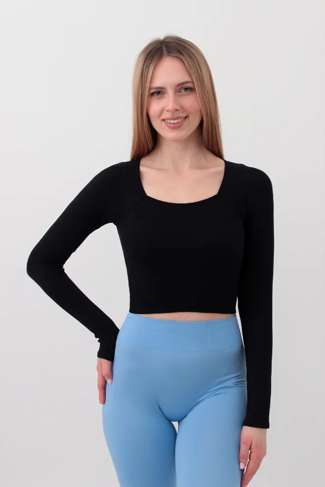 Топ вкорочений з довгим рукавом CROP TOP RIB Giulia (black) чорний