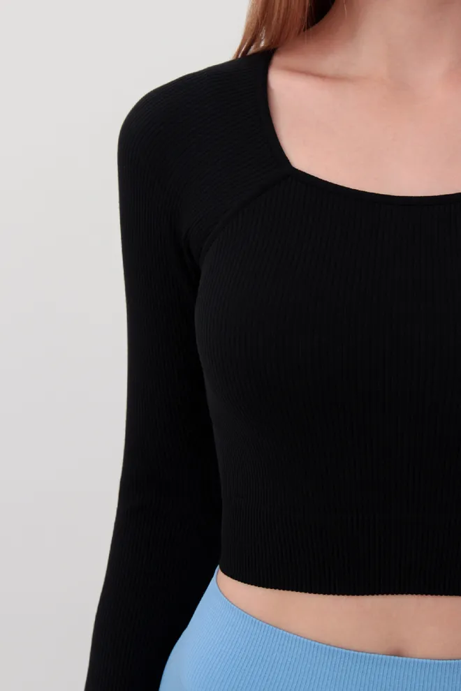 Топ вкорочений з довгим рукавом CROP TOP RIB Giulia (black) чорний