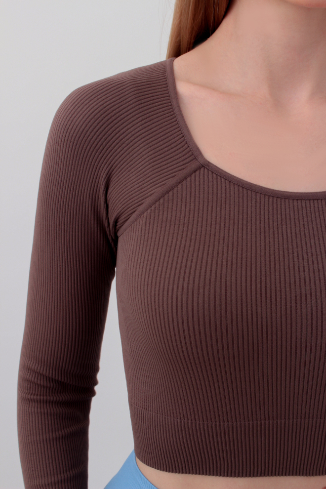 Топ вкорочений з довгим рукавом CROP TOP RIB Giulia (deep taupe) коричневий
