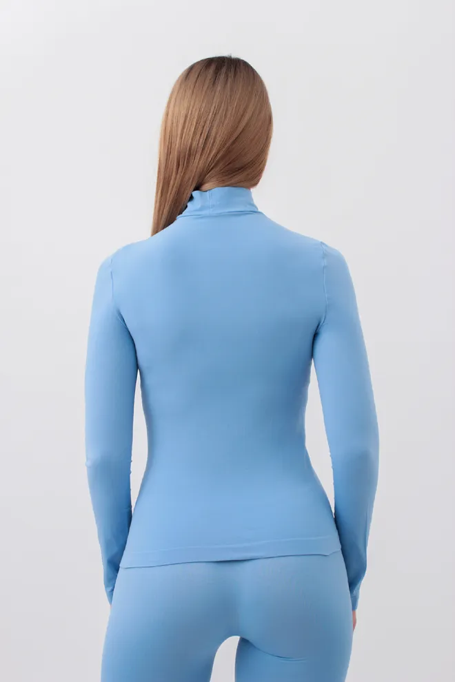 Безшовний лонгслів з короткою горловиною LONG SLEEVE NECK Giulia (lacecap hydrangea), блакитний