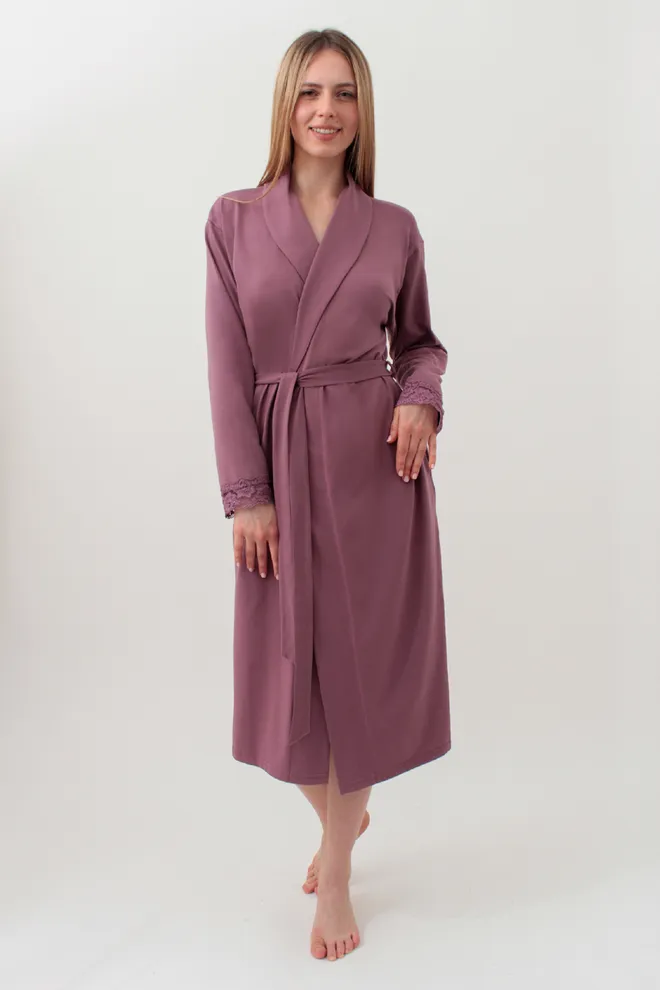 Жіночий халат на запах з мереживом SEVILLA 7330/011 Giulia (dark powder), рожевий