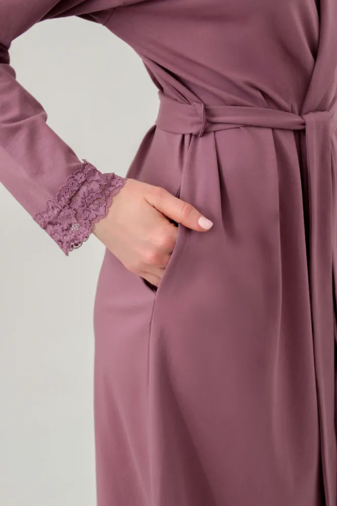 Жіночий халат на запах з мереживом SEVILLA 7330/011 Giulia (dark powder), рожевий