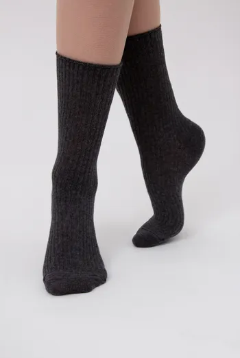 Шкарпетки жіночі високі в рубчик WS4 rib Giulia (dark grey melange) сірий