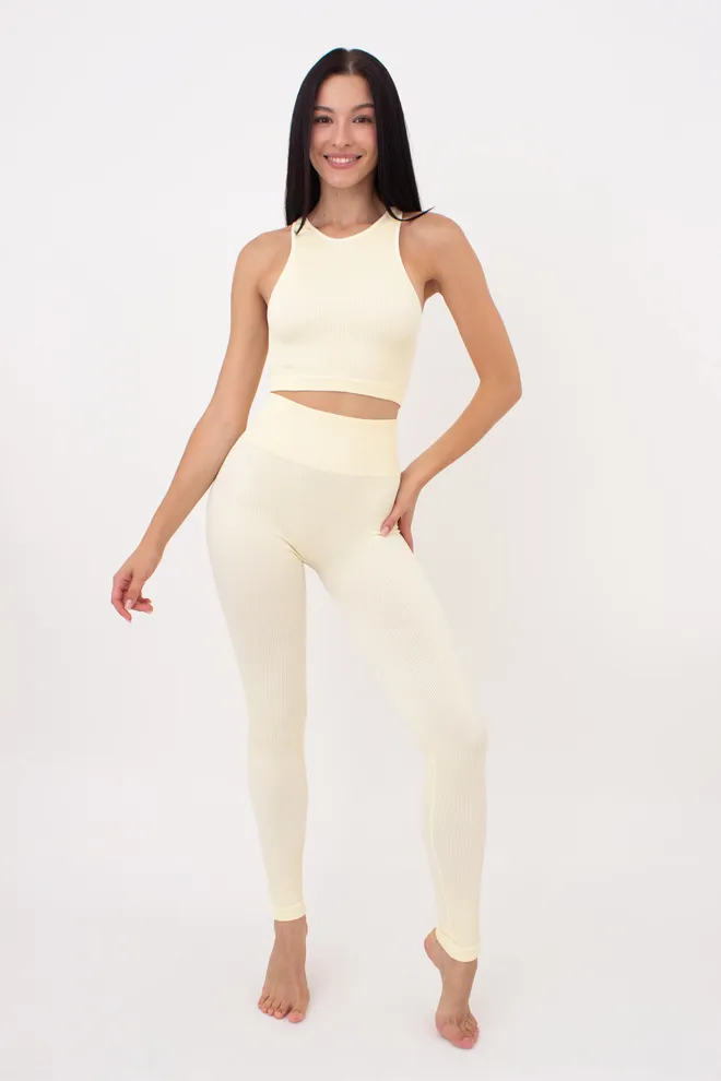 Легінси спортивні в рубчик з моделюючим швом LEGGINGS RIB Giulia (vanilla), жовтий