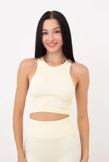 Безшовний топ в рубчик на широких бретелях Halter top rib Giulia (vanilla), жовтий