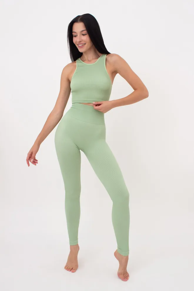 Легінси спортивні в рубчик з моделюючим швом LEGGINGS RIB Giulia (kohlrabi), зелений