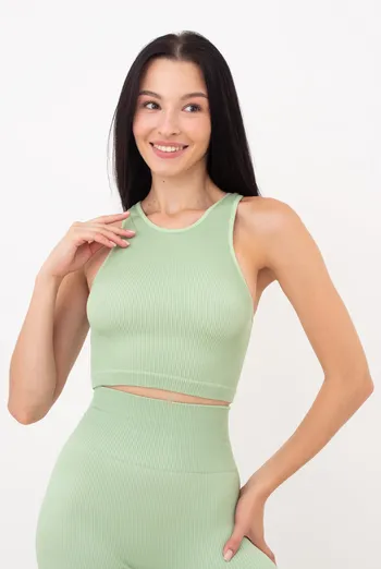 Безшовний топ в рубчик на широких бретелях Halter top rib Giulia (kohlrabi), зелений