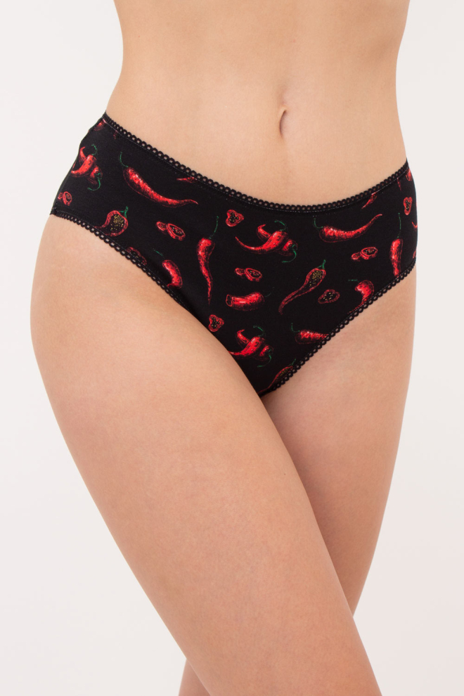 Женские трусики бразилиана с принтом перцев BUNTARKA PRINT 2232/60 (black/peppers), черный