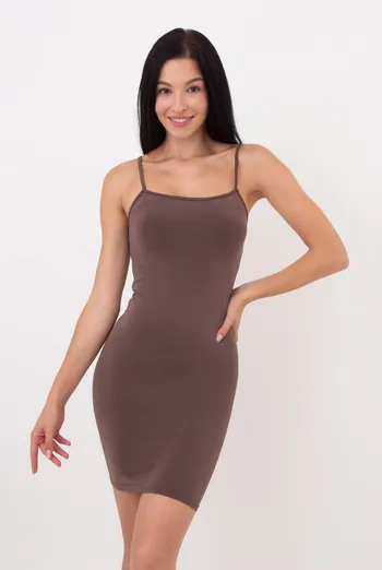 Безшовна сукня міні на тонких бретелях DRESS MINI GIULIA x Lichi by Lichi (chocolate), коричневий