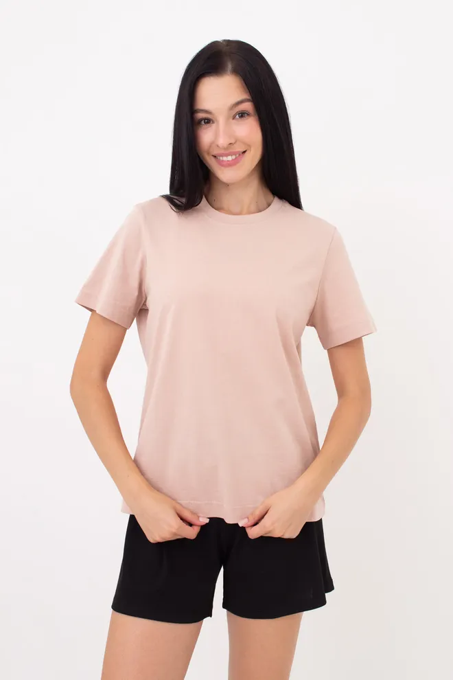 Жіноча бавовняна футболка T-SHIRT BASIC NECK 4815/010 (beige), бежевий