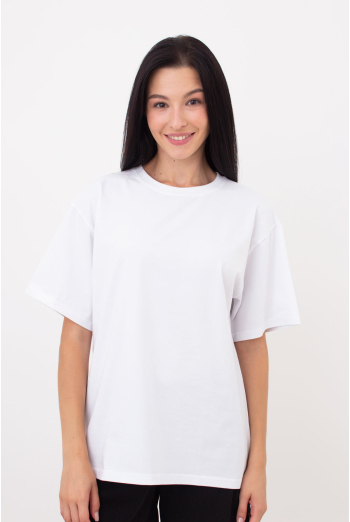 Жіноча футболка з бавовни оверсайз T-SHIRT BASIC NECK (2) 4816/010 (white), білий Жіноча футболка з бавовни оверсайз T-SHIRT BASIC NECK (2) 4816/010 (white), білий