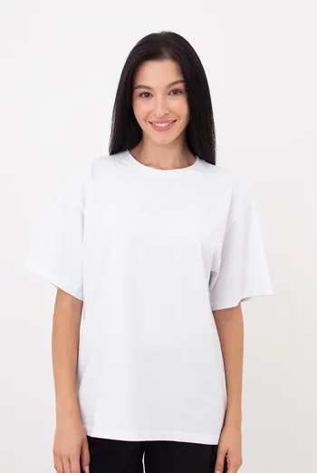 Женская футболка из хлопка оверсайз T-SHIRT BASIC NECK (2) 4816/010 (white), белый Женская футболка из хлопка оверсайз T-SHIRT BASIC NECK (2) 4816/010 (white), белый