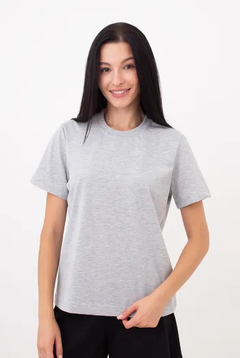 Жіноча бавовняна футболка T-SHIRT BASIC NECK 4815/010 (grey melange), сірий