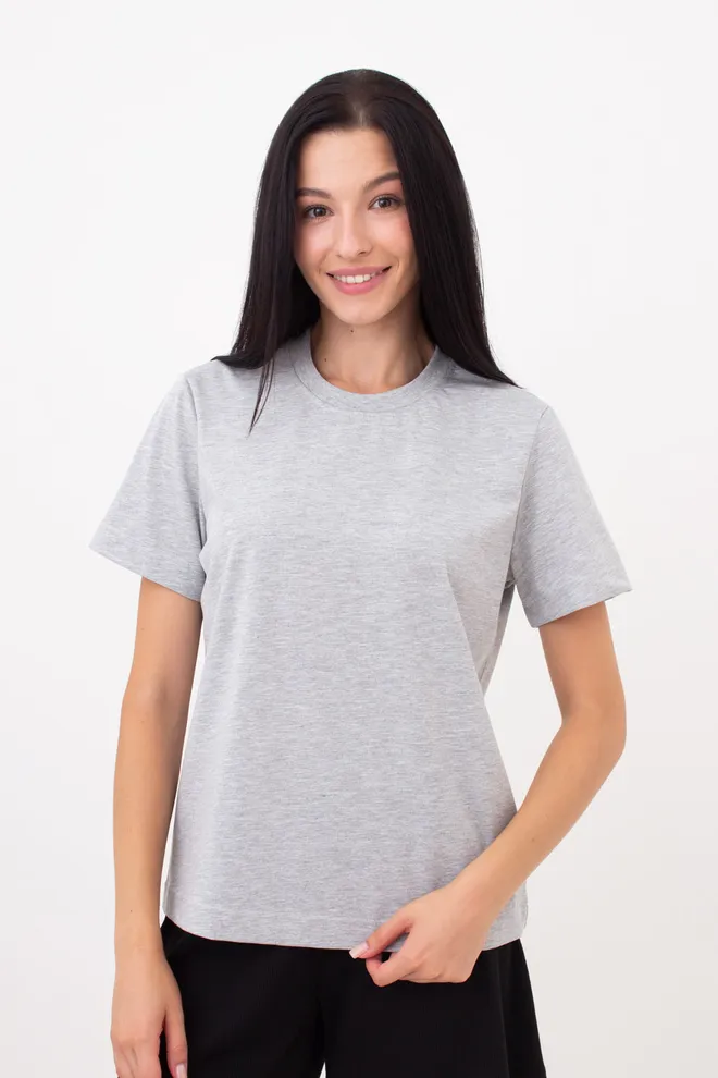 Жіноча бавовняна футболка T-SHIRT BASIC NECK 4815/010 (grey melange), сірий