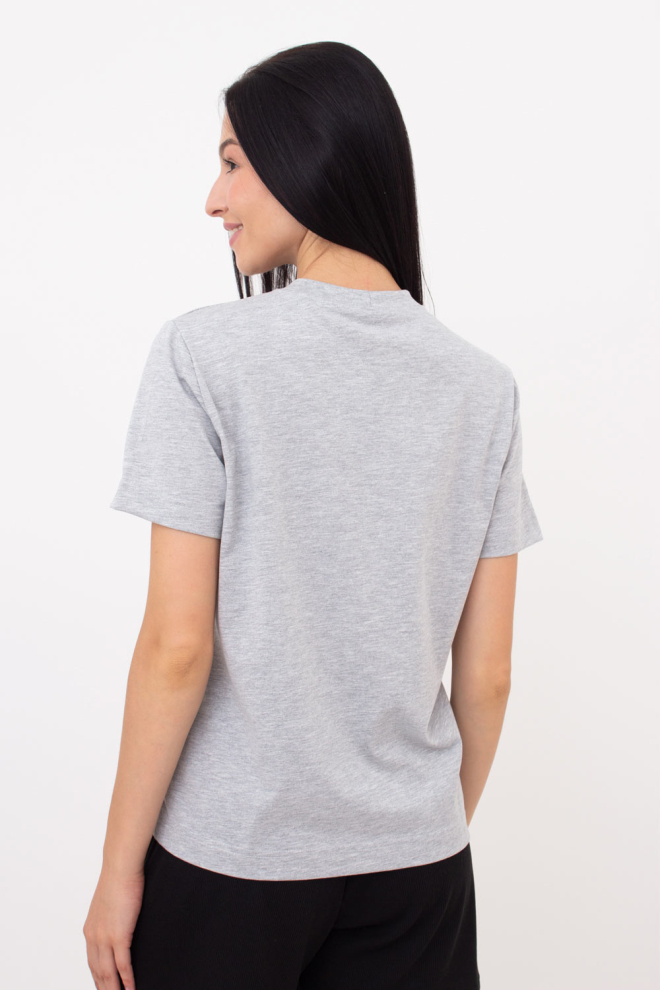 Жіноча бавовняна футболка T-SHIRT BASIC NECK 4815/010 (grey melange), сірий