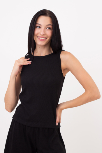 Майка женская в рубчик на широких бретелях Rib 3808/010 Giulia (black), черный Майка женская в рубчик на широких бретелях Rib 3808/010 Giulia (black), черный
