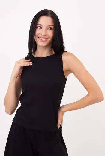 Майка женская в рубчик на широких бретелях Rib 3808/010 Giulia (black), черный Майка женская в рубчик на широких бретелях Rib 3808/010 Giulia (black), черный