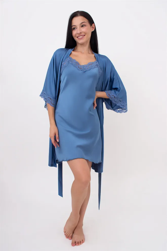 Шовковий халат жіночий на запа́х HELENA 7212/051 Giulia (light blue), блакитний