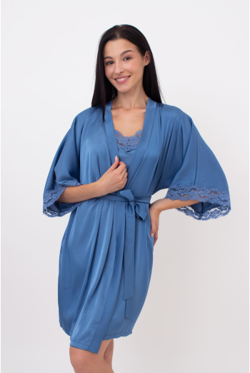 Шелковый халат женский на запа́х HELENA 7212/051 Giulia (light blue), голубой Шелковый халат женский на запа́х HELENA 7212/051 Giulia (light blue), голубой