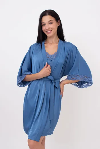 Шовковий халат жіночий на запа́х HELENA 7212/051 Giulia (light blue), блакитний