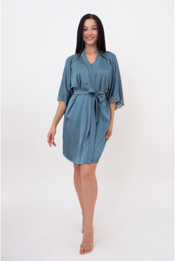 Шелковый халат женский на запа́х HELENA 7212/051 Giulia (turquoise), зеленый Шелковый халат женский на запа́х HELENA 7212/051 Giulia (turquoise), зеленый