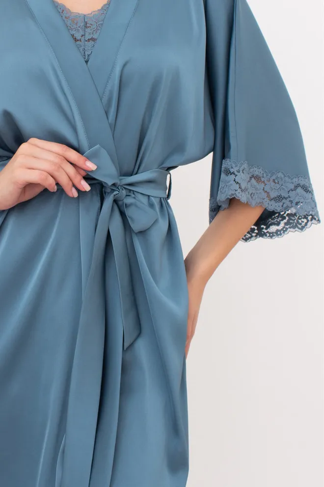 Шовковий халат жіночий на запа́х HELENA 7212/051 Giulia (turquoise), зелений