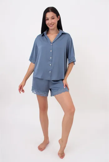 Жіноча піжама шовкова з мереживом HELENA 6602/051 Giulia (smoky blue), блакитний Жіноча піжама шовкова з мереживом HELENA 6602/051 Giulia (smoky blue), блакитний