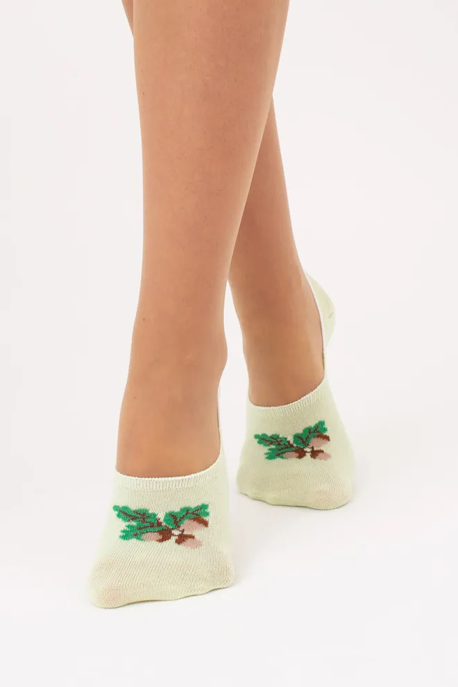 Бавовняні жіночі слідки з малюнком жолудів WF1 UKR 2402 (salat), зелений