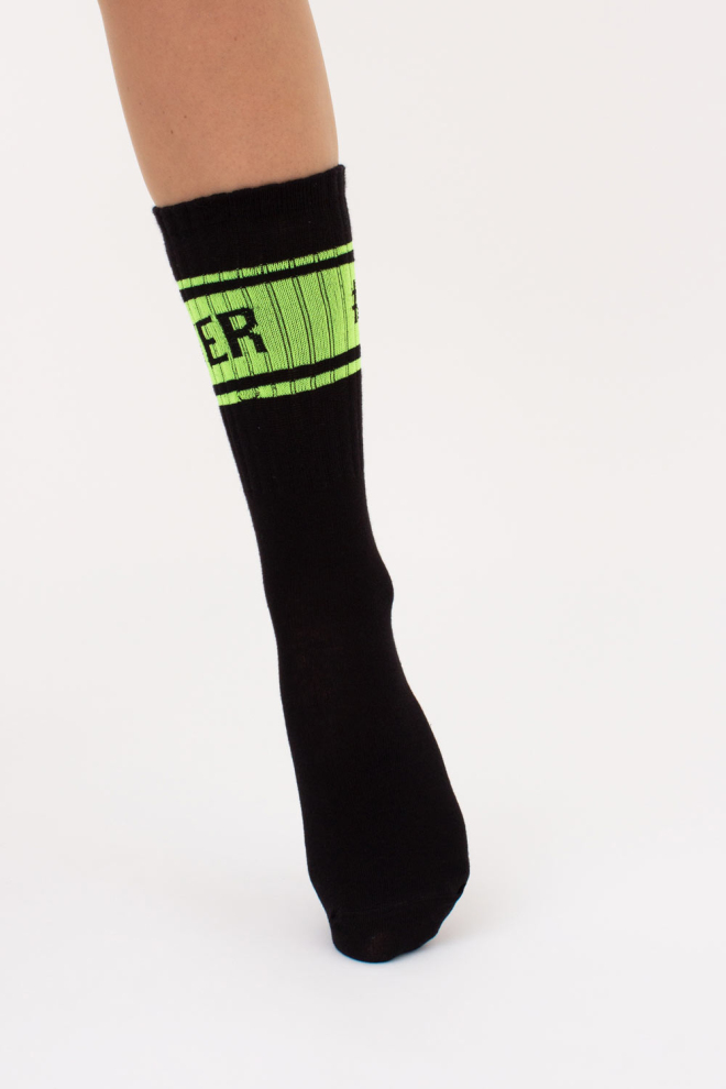 Шкарпетки жіночі високі з принтом WS4 text strong 012 Giulia (black/yellow neon), чорний