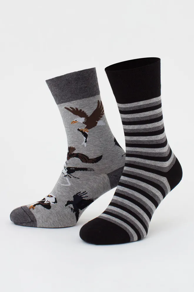 Мужские носки набор из 2 пар (орлы и полоски) MS3 FASHION SET 2 (пак х2) Giulia (dark grey melange/black), серый/черный