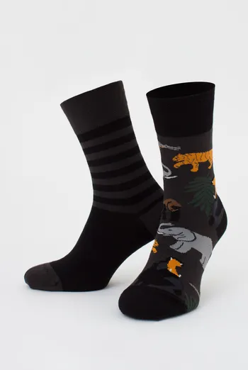 Чоловічі шкарпетки набір з 2 пар (тварини та смужки) MS3 FASHION SET 1 (пак х2) Giulia (pirate black/black), чорний Чоловічі шкарпетки набір з 2 пар (тварини та смужки) MS3 FASHION SET 1 (пак х2) Giulia (pirate black/black), чорний