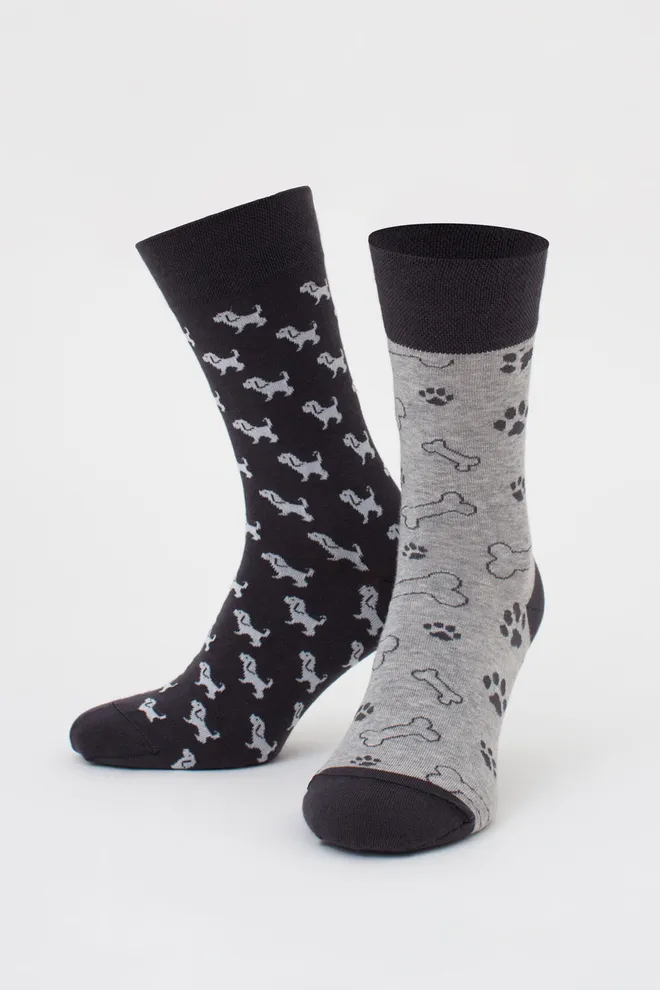 Мужские носки набор из 2 пар (собачки и косточки) MS3 FASHION SET 3 (пак х2) Giulia (iron/light grey melange), серый/светло-серый