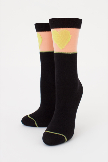 Дитячі гольфи з сердечком на прозорій вставці KG1 CRISTAL 007 Giulia (nero/lime), чорний/жовтий Дитячі гольфи з сердечком на прозорій вставці KG1 CRISTAL 007 Giulia (nero/lime), чорний/жовтий