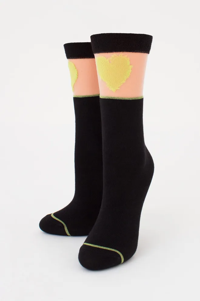 Дитячі гольфи з сердечком на прозорій вставці KG1 CRISTAL 007 Giulia (nero/lime), чорний/жовтий