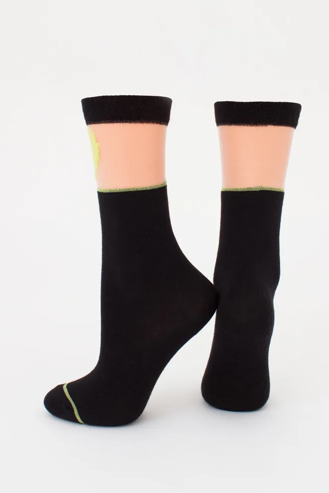 Дитячі гольфи з сердечком на прозорій вставці KG1 CRISTAL 007 Giulia (nero/lime), чорний/жовтий