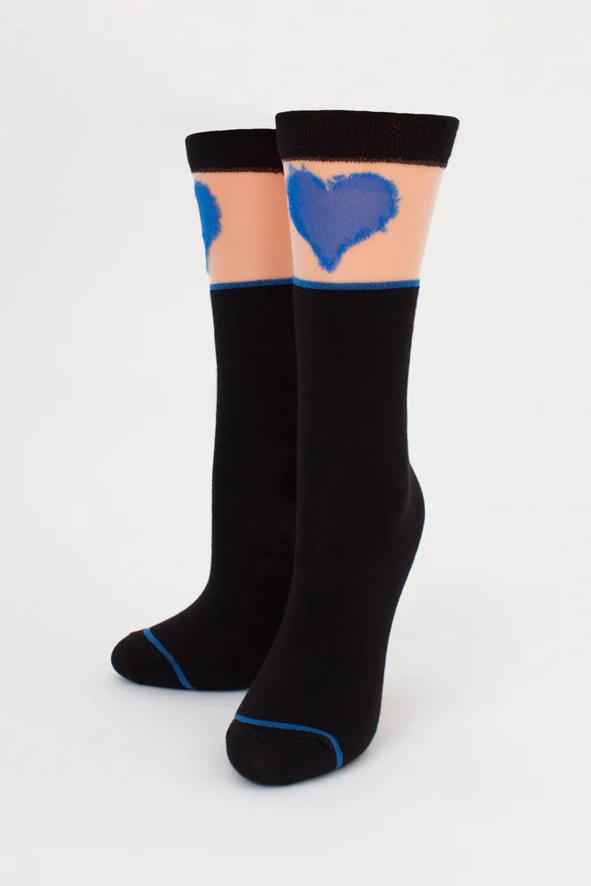 Дитячі гольфи з сердечком на прозорій вставці KG1 CRISTAL 007 Giulia (nero/blue), чорний/синій