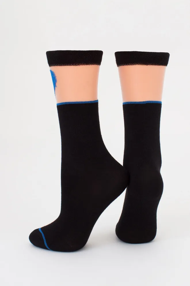 Дитячі гольфи з сердечком на прозорій вставці KG1 CRISTAL 007 Giulia (nero/blue), чорний/синій