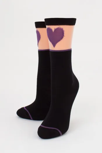 Дитячі гольфи з сердечком на прозорій вставці KG1 CRISTAL 007 Giulia (nero/violet), чорний/фіолетовий Дитячі гольфи з сердечком на прозорій вставці KG1 CRISTAL 007 Giulia (nero/violet), чорний/фіолетовий