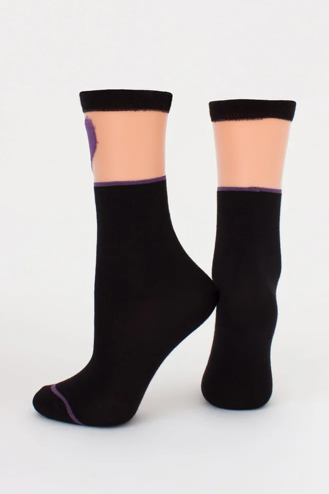 Дитячі гольфи з сердечком на прозорій вставці KG1 CRISTAL 007 Giulia (nero/violet), чорний/фіолетовий