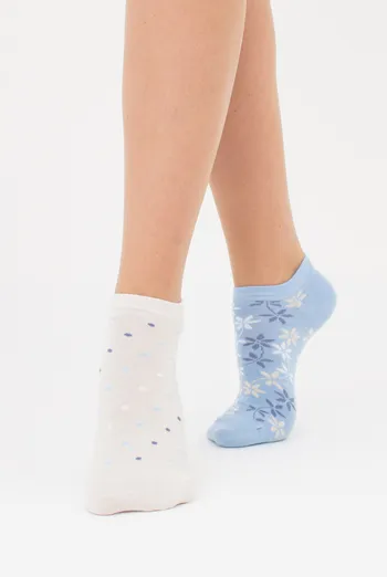 Шкарпетки жіночі 2 пари (горошок і квітковий візерунок) WS1 FASHION SET 2407 (пак х2) Giulia (baby blue), блакитний
