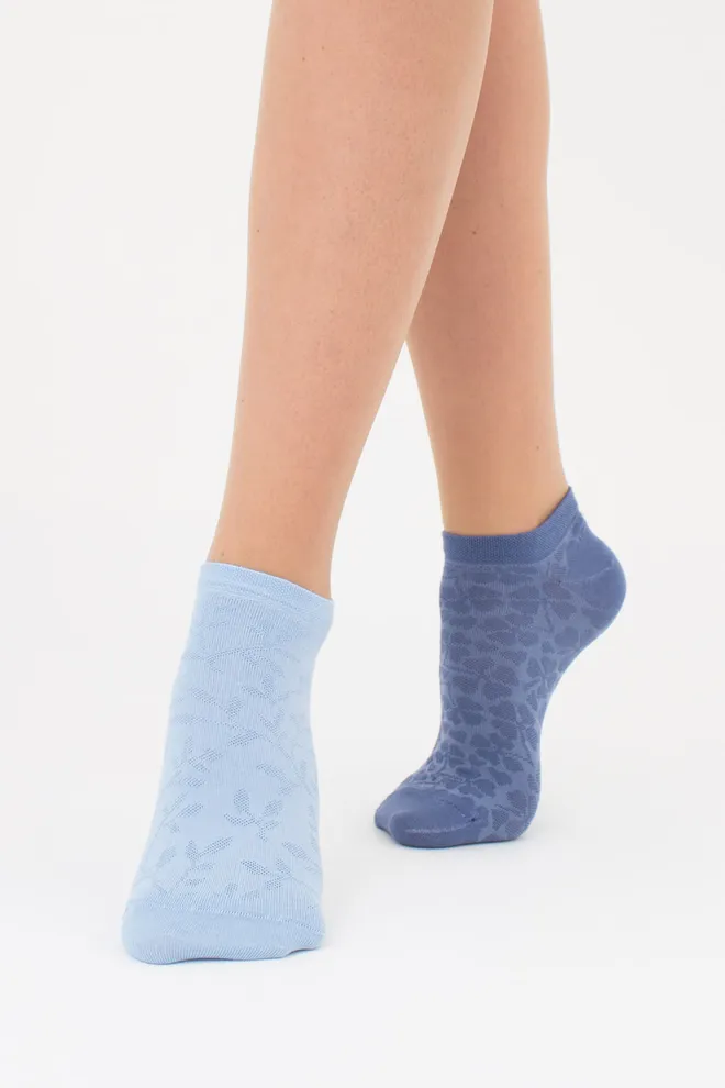 Шкарпетки жіночі з квітковим візерунком 2 пари WS1 FASHION SET 2406 (пак х2) Giulia (jeans), синій