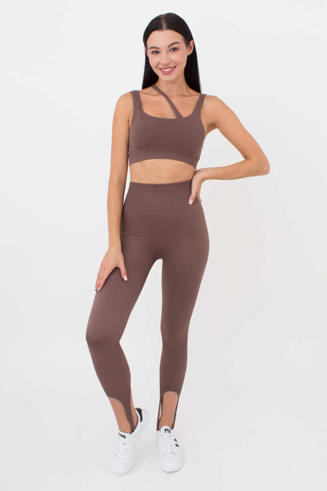 Безшовний топ з асиметричними бретелями TOP RIB CO GIULIA x Lichi by Lichi (chocolate), коричневий
