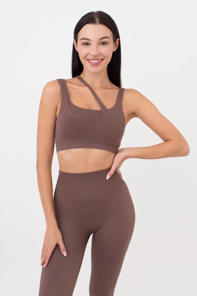 Безшовний топ з асиметричними бретелями TOP RIB CO GIULIA x Lichi by Lichi (chocolate), коричневий
