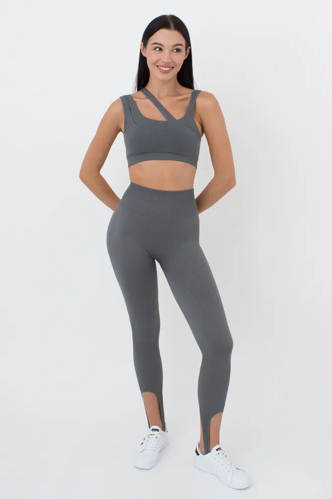 Безшовний топ з асиметричними бретелями TOP RIB CO GIULIA x Lichi by Lichi (graphite), сірий