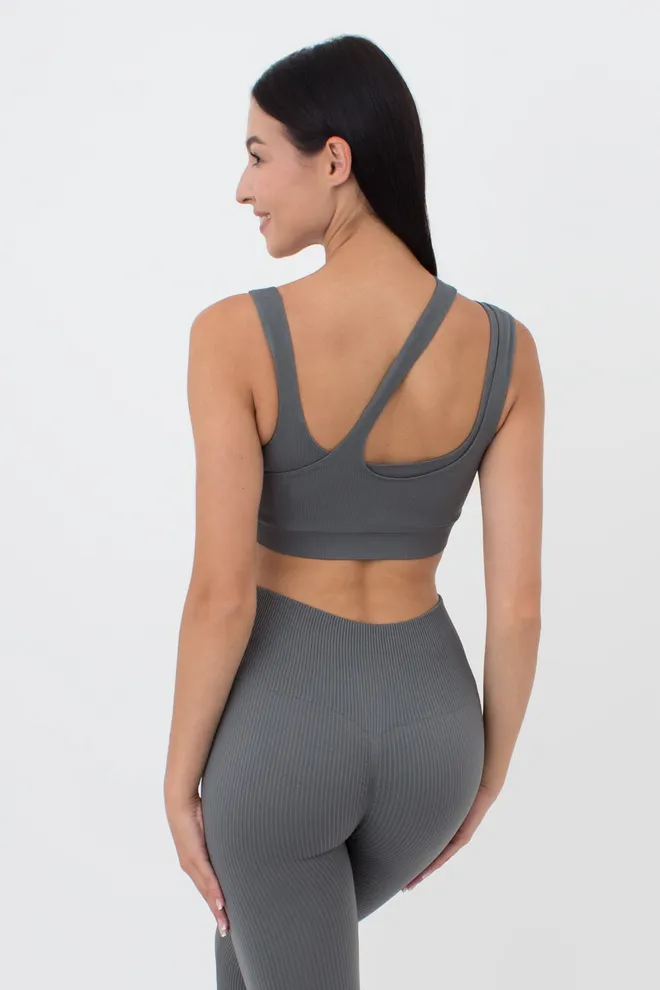 Безшовний топ з асиметричними бретелями TOP RIB CO GIULIA x Lichi by Lichi (graphite), сірий