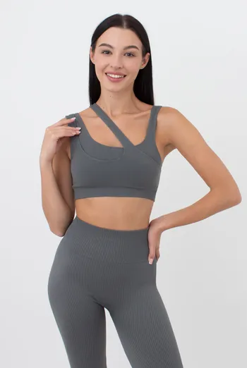 Бесшовный топ с асимметричными бретелями TOP RIB CO GIULIA x Lichi by Lichi (graphite), серый Бесшовный топ с асимметричными бретелями TOP RIB CO GIULIA x Lichi by Lichi (graphite), серый