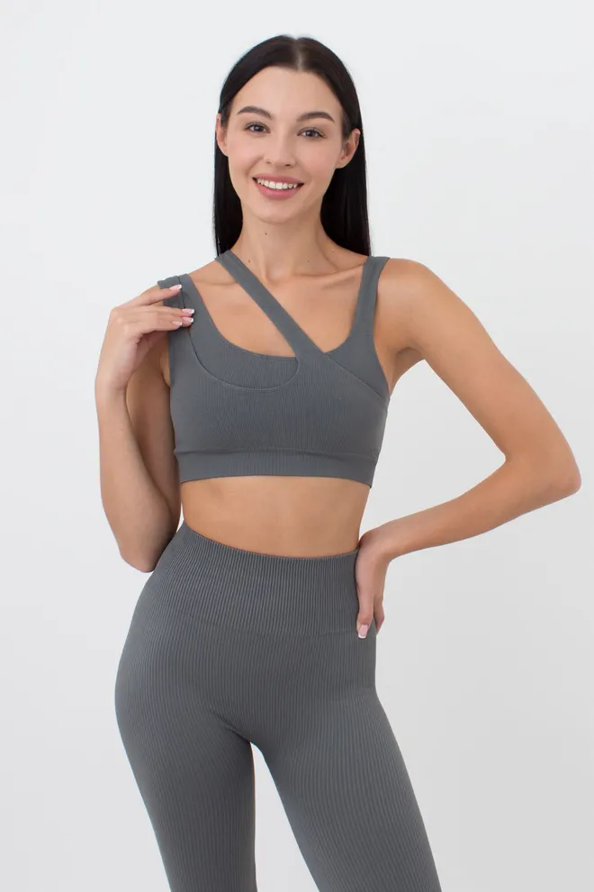 Безшовний топ з асиметричними бретелями TOP RIB CO GIULIA x Lichi by Lichi (graphite), сірий