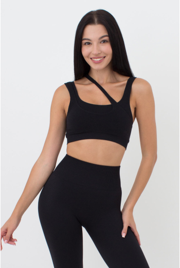 Безшовний топ з асиметричними бретелями TOP RIB CO GIULIA x Lichi by Lichi (black), чорний