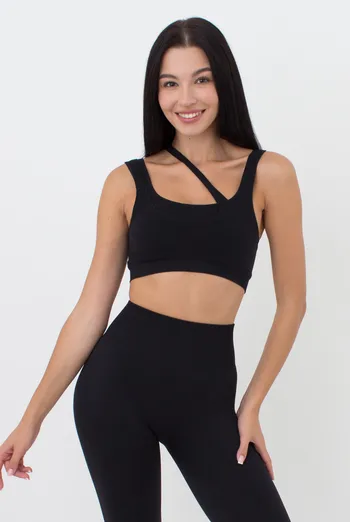Безшовний топ з асиметричними бретелями TOP RIB CO GIULIA x Lichi by Lichi (black), чорний
